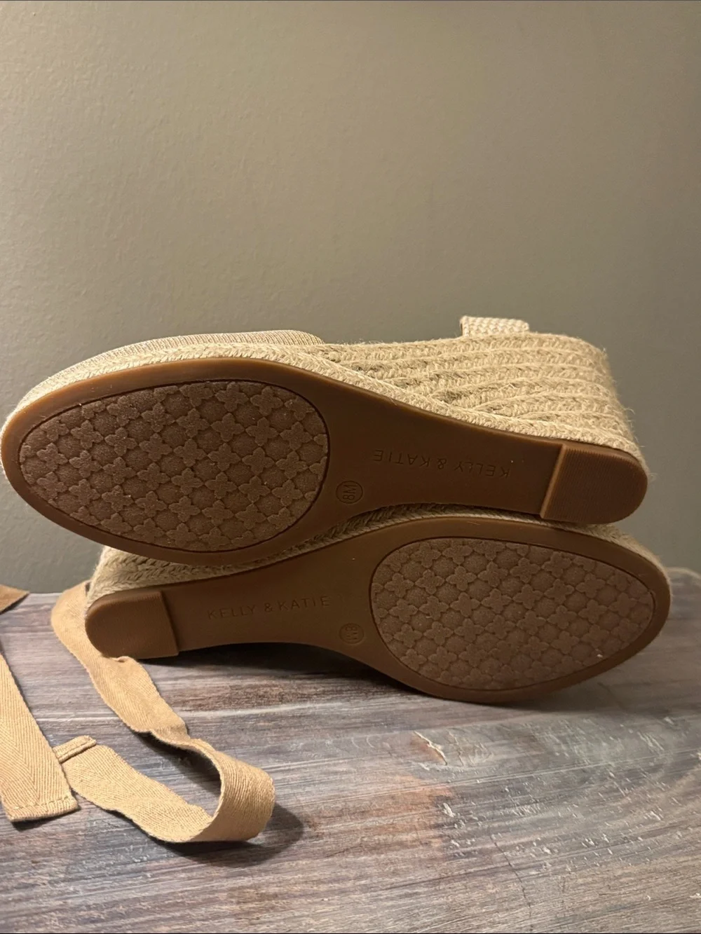 Kelly & Katie Cream Espadrille Wedge Ankle Tie Sandal